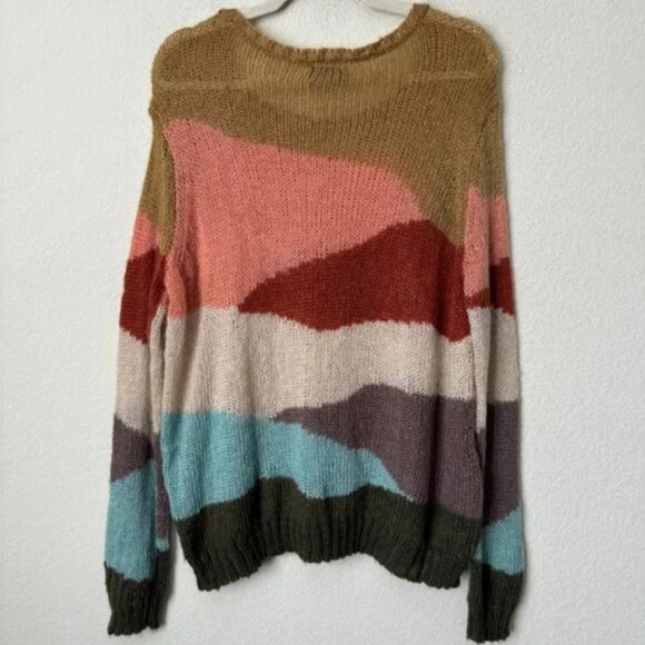 Wooden Ships Boho Mohair Wool Blend Landscape Print Striped Sweater Size S/M - Picture 10 of 13